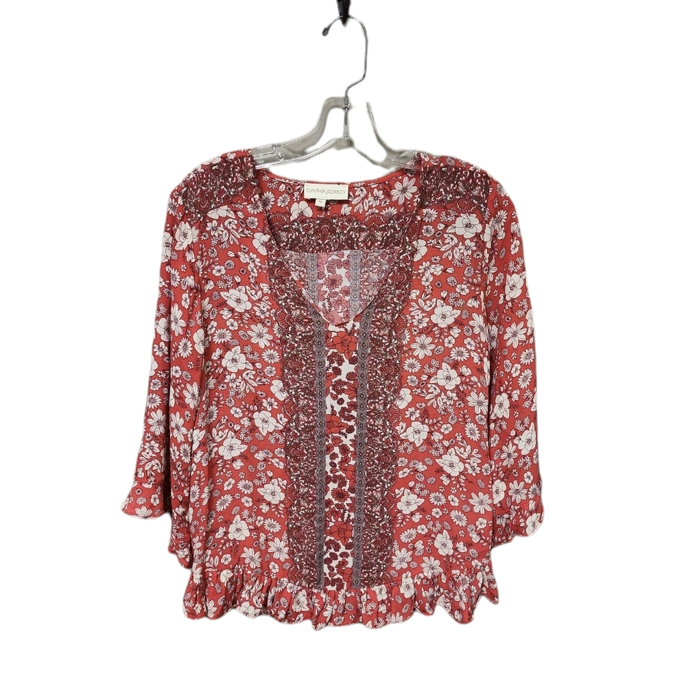 Cynthia Rowley Floral Paisley Print 3/4 Ruffle Sleeves Blouse/Top Size M
